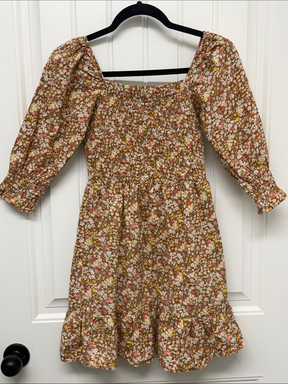 Floral coastal cowgirl Puff-Sleeve Smocked Mini Dress size xs